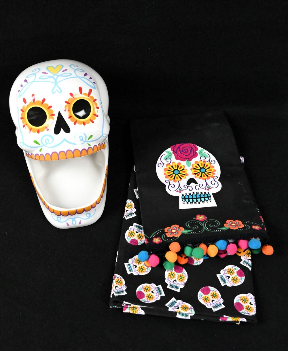 Hyde & Eek Sugar Skull Candy Dish & Tea Towel Lot